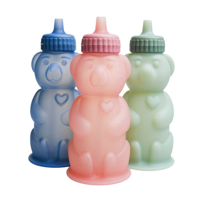 TalkTools Honey Bear Silicone in all three colours: Ocean, Bubblegum and Sage