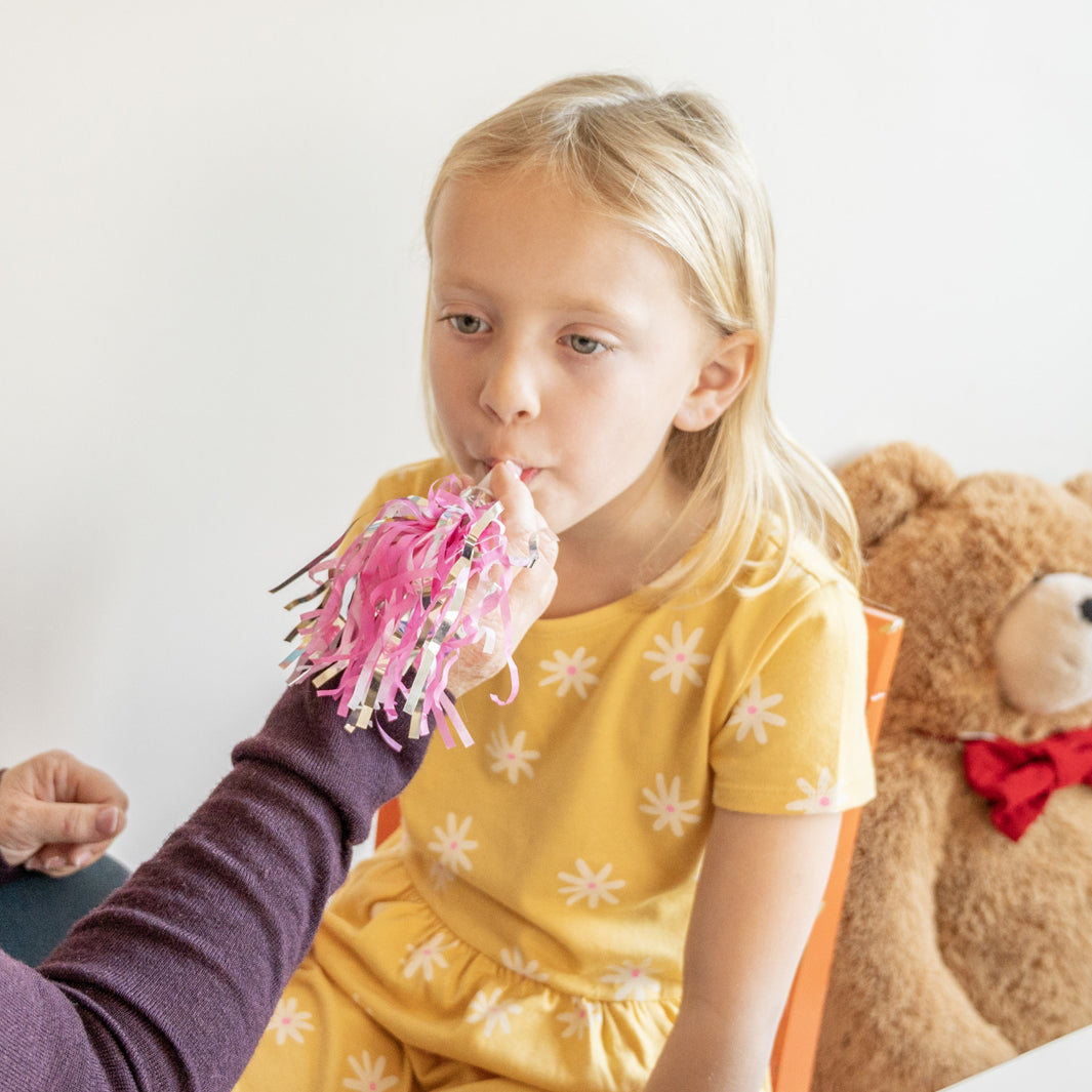 TalkTools Horn #9 - A horn instrument from the TalkTools Horn Hierarchy, employed in speech therapy and oral motor exercises. It signifies an intermediate level of difficulty within the hierarchy, progressing from #1, the easiest, to #12, the most challenging.