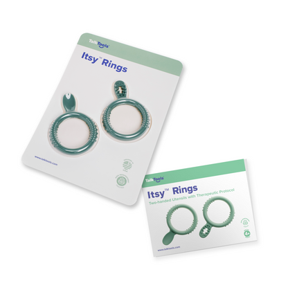 TalkTools Itsy Rings in teal on its retail backing card