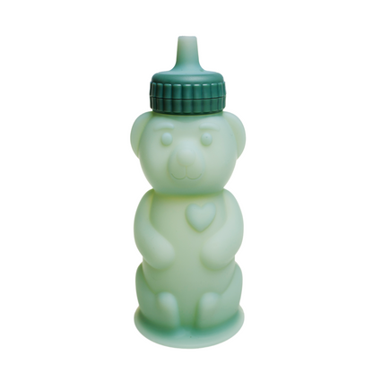 TalkTools Honey Bear Silicone in Sage, bear-shaped squeezable therapy cup